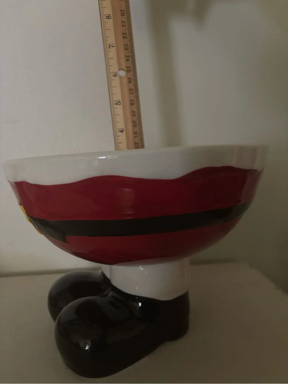 Sleigh Bell Bistro Red Ceramic Pedestal Bowl with Black Trim